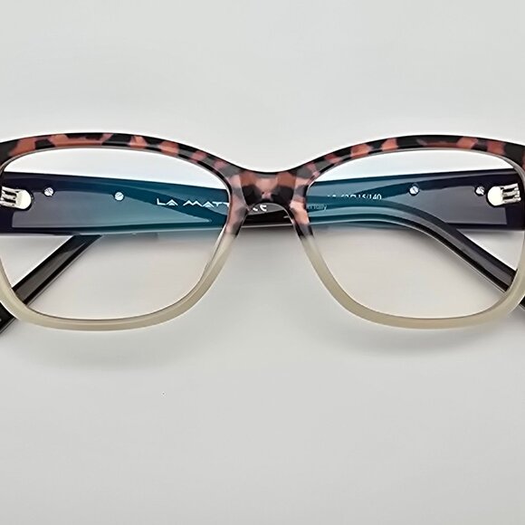 La Matta LM3138 Col. 2 Leopard White Rhinestone Cat Eye Eyeglasses Frame Italy - Picture 10 of 12